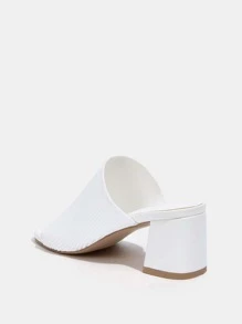 Zapatos de mujer minimalistas con punta cuadrada y tacón grueso tipo mula, elegantes sandalias de tacón para el verano blanco para zapatos de vacaciones de primavera y verano en de verano - Blanco - Ver 5