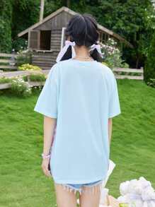 ROMWE Anime Cartoon Figure Graphic Tee - Baby Blue - View 2