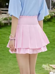 ROMWE Kawaii 前蝴蝶結百褶半身裙 - 粉色 - 查看 2