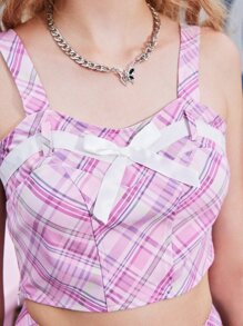 ROMWE 格紋蝴蝶結吊帶上衣 - 彩色 - 查看 3