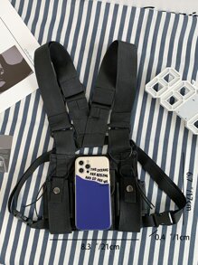 Men Chain Decor Chest Rig Bag Sling Bag - Black - View 4