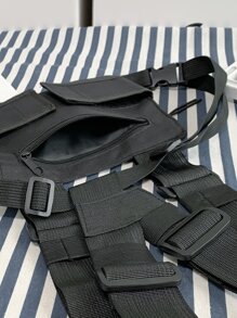 Men Chain Decor Chest Rig Bag Sling Bag - Black - View 5