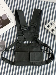 Men Chain Decor Chest Rig Bag Sling Bag - Black - View 6