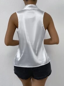 Firerie 纯色垂领缎面衬衫、无袖上衣