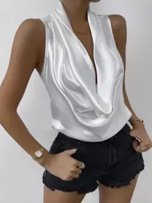 Firerie 纯色垂领缎面衬衫、无袖上衣