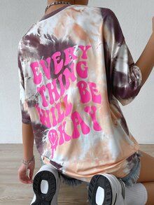 Slogan Graphic Tie Dye Drop Shoulder Tee - Multicolor - View 5