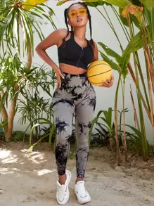 Easithlete Leggings deportivos de tie dye inconsútil transpirable suave
