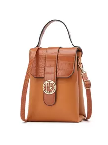 迷你鱷魚壓紋金屬鎖翻蓋方包 - 棕色 - 查看 1