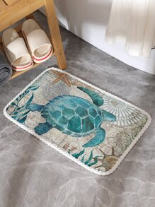 Sea Turtle Print Bath Rug, Modern Polyester Bath Mat For Bathroom