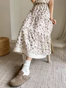 DAZY 碎花镂空刺绣荷叶边裙 - 彩色 - 查看 1
