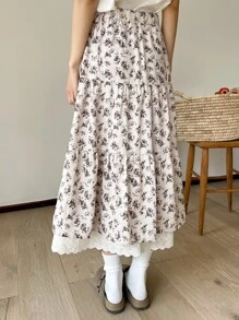 DAZY 碎花镂空刺绣荷叶边裙 - 彩色 - 查看 2