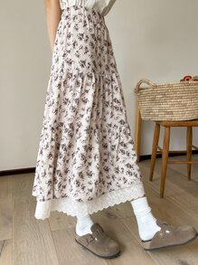 DAZY 碎花镂空刺绣荷叶边裙 - 彩色 - 查看 3