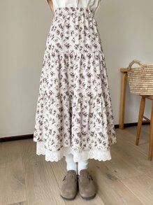 DAZY 碎花镂空刺绣荷叶边裙 - 彩色 - 查看 5