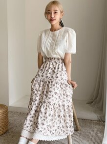 DAZY 碎花镂空刺绣荷叶边裙 - 彩色 - 查看 8