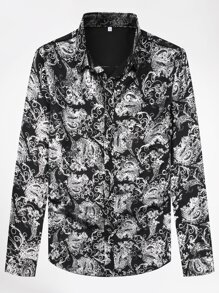 CLOUDSTYLE Hombres Camisa con estampado de voluta - Blanco y Negro - Ver 5