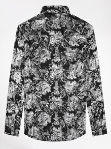 CLOUDSTYLE Hombres Camisa con estampado de voluta - Blanco y Negro - Ver 8