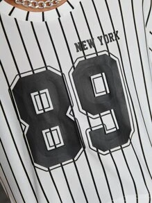 SHEIN Girls Striped & Letter Graphic Tee & Colourblock Leggings - Black and White - View 4