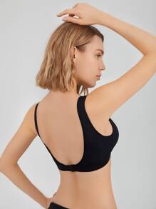 Ribbed Knit Wireless Bra - Black - View 1
