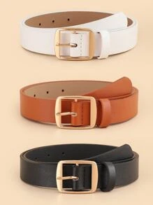 3pcs Square Buckle Belt With Punch Tool - Multicolor - View 1