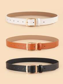 3pcs Square Buckle Belt With Punch Tool - Multicolor - View 2