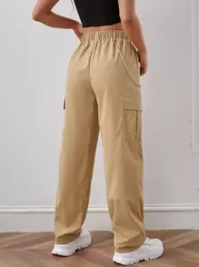 SHEIN LUNE Pantalones cargo de cintura elástica con cadena - Caqui - Ver 2