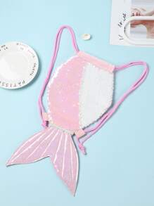 美人魚亮片閃片抽繩背包，適合兒童旅遊、禮物贈送和跨境活動 - 藕粉色 - 查看 4
