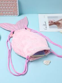美人魚亮片閃片抽繩背包，適合兒童旅遊、禮物贈送和跨境活動 - 藕粉色 - 查看 3