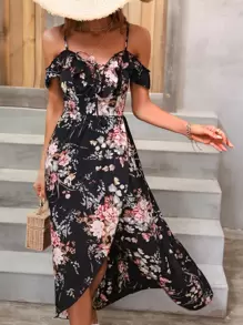 Breezaya 印花挖肩前繫帶圍裹式洋裝