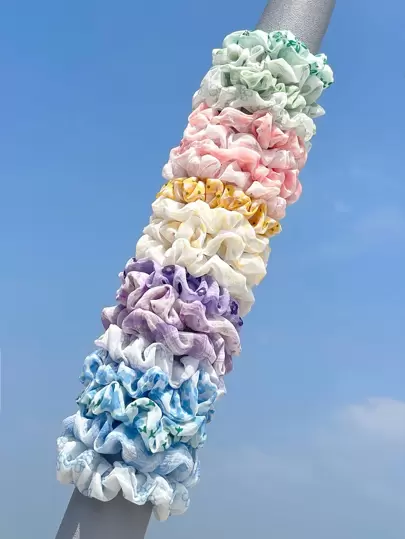 20个/套 夏季雪纺彩色发圈，发饰，沙滩/婚礼装饰，粉色、红色花朵发圈，发绳，马尾辫发圈，弹力发带