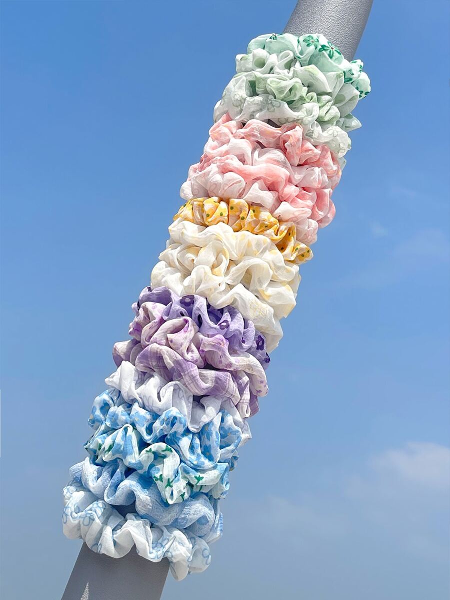 20pcs/Set Summer Chiffon Colorful Scrunchies, Beach/Wedding Decoration, Pink, Hair Accessories
