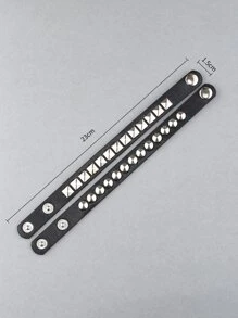 Fashionable and Popular 2pcs Men Studded Decor Bracelet PU for Vacation and for a Stylish Look