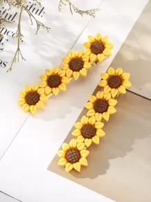 2pcs Sunflower Hair Clips Suitable For Daily Wear - Yellow - View 1