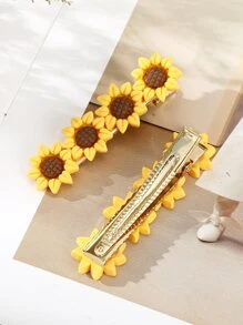 2pcs Sunflower Hair Clips Suitable For Daily Wear - Yellow - View 4