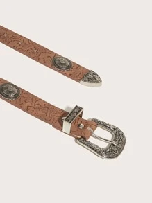 1 chiếc áo khoác denim kiểu Tây in họa tiết hoa lạc đà mới có khóa kim loại nhiều mảnh phần cứng PU, thích hợp mặc hàng ngày - Màu nâu  Mocha - Xem 2