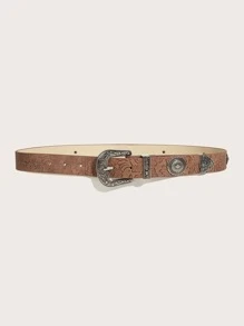 1 chiếc áo khoác denim kiểu Tây in họa tiết hoa lạc đà mới có khóa kim loại nhiều mảnh phần cứng PU, thích hợp mặc hàng ngày - Màu nâu  Mocha - Xem 4