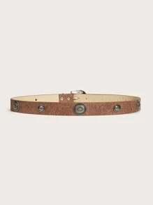 1 chiếc áo khoác denim kiểu Tây in họa tiết hoa lạc đà mới có khóa kim loại nhiều mảnh phần cứng PU, thích hợp mặc hàng ngày - Màu nâu  Mocha - Xem 5