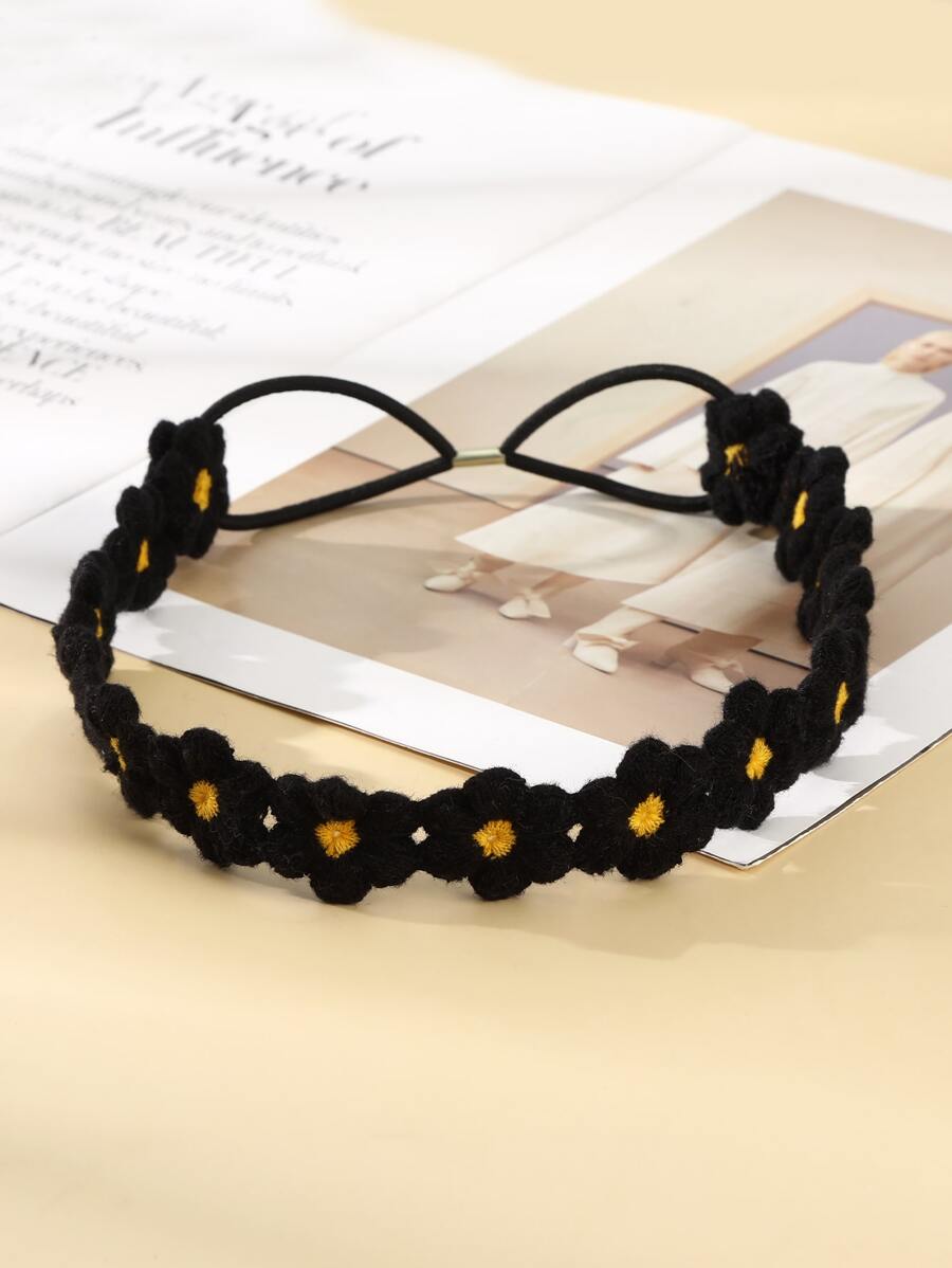 Banda de pelo con diseño de flor - Negro - Ver 1