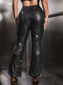 SHEIN SXY 喇叭亮片長褲 - 黑色 - 查看 2