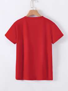 SHEIN LUNE Camiseta gráfica de verano para mujeres con ojos y leopardo con eslogan - Rojo - Ver 2