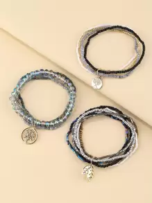 3入組樹和葉子墜飾分層手鏈 - 彩色 - 查看 2