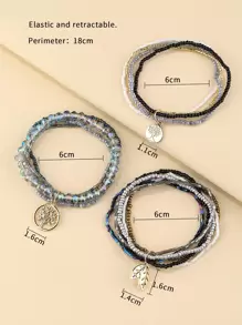 3入組樹和葉子墜飾分層手鏈 - 彩色 - 查看 3