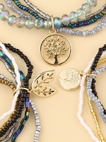 3入組樹和葉子墜飾分層手鏈 - 彩色 - 查看 4