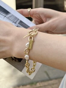 DAZY 字母細節人造珍珠裝飾手鐲
