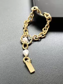 DAZY 字母細節人造珍珠裝飾手鐲