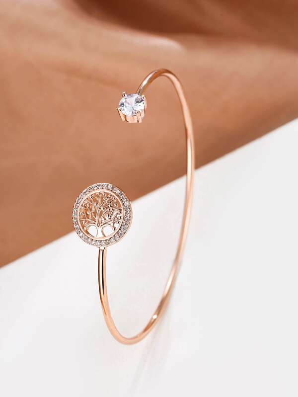 Cubic Zirconia Decor Tree Design Cuff Bangle