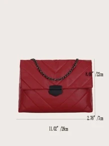 Chevron Detail Flap Chain Shoulder Bag - Burgundy - View 2