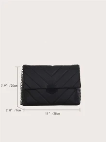 Waterproof,Lightweight,Business Casual Chevron Detail Flap Chain Square Bag For Teen Girls Women College Students,Rookies & White-collar Workers Perfect for Office,College,Work ,Business,Commute - Black - View 2