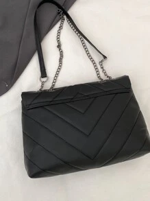 Waterproof,Lightweight,Business Casual Chevron Detail Flap Chain Square Bag For Teen Girls Women College Students,Rookies & White-collar Workers Perfect for Office,College,Work ,Business,Commute - Black - View 5