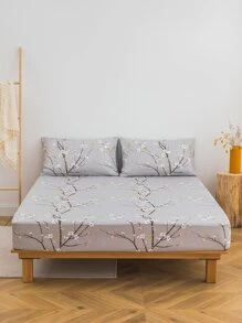 Soft Microfiber Fitted Sheet Sets With Floral Pattern - Best Luxury 2/3 Piece White Bed Sheets - Includes 1 Fitted Sheet + 1/2 Pillowcases - Cheap And High Quality - Mattress Cover Available In Twin King Single Queen Double Full Sizes - Multicolor - View 3