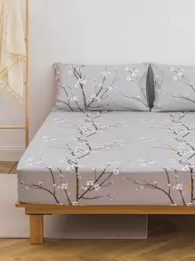 Soft Microfiber Fitted Sheet Sets With Floral Pattern - Best Luxury 2/3 Piece White Bed Sheets - Includes 1 Fitted Sheet + 1/2 Pillowcases - Cheap And High Quality - Mattress Cover Available In Twin King Single Queen Double Full Sizes - Multicolor - View 6